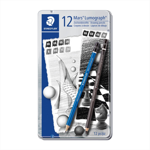 Lápices Staedtler Mars Lumograph, Estuche Metálico X12 S1