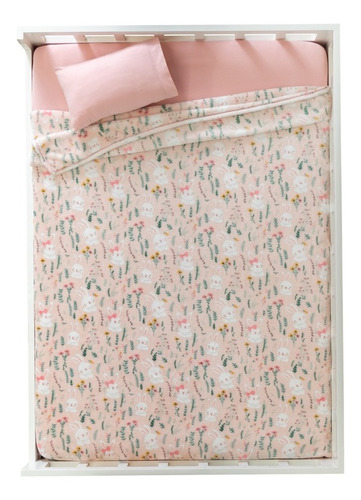Cobertor Nordico Pajaritos Para Bebe Niña Vianney Color Rosa/gris Diseño De La Tela Conejitas