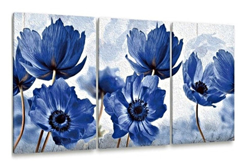 Quadro Decorativo 122x60 Sala Quarto Abstrato Flor Azul