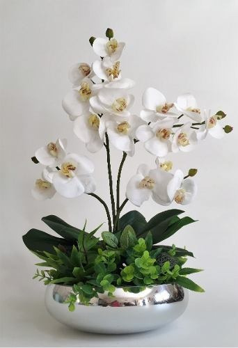 Arranjo Orquídeas Silicone Artificiais Vaso 30cm Espelhado | Frete grátis