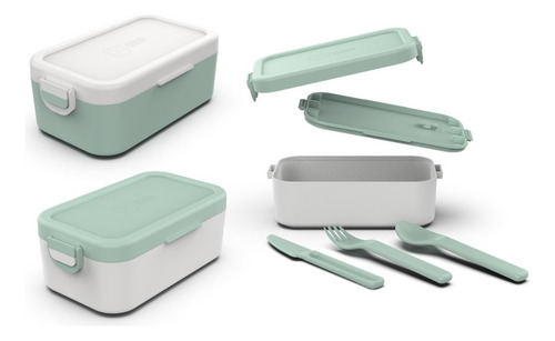 Marmita Bento Box 600ml Com Talheres Trava Lancheira Pote Pp Cor Branco