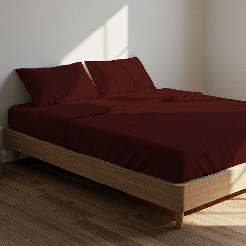 Juego De Sábanas King Size 100% Algodón Premium Suave Vino Liso