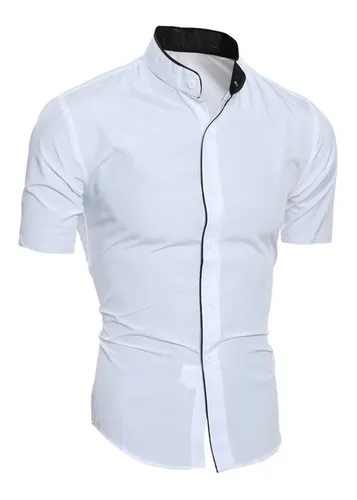 Camisa De Manga Corta Con Cuello Alto Para Hombre Cuotas sin inter s