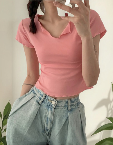 Camiseta Crop Cuello V Ajustada Mc Spice For Mujeres Verano