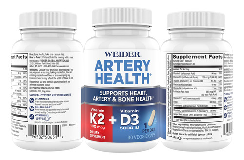 Weider Artery Health Vitamina K2 180mcg Y D3 5000 Iu 30 Caps