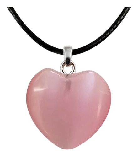 Collar Dije Corazón Piedra Natural Rosa Cadena Para Mujer