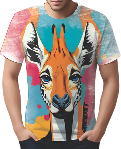 Camiseta Camisa Tshirt Animal Savana Girafa Pop Art Retrato