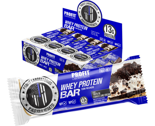 Whey Protein Bar Caixa C/ 12un (480g) Profit Labs Sabor Torta De Cookies And Cream