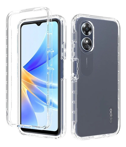 Funda 2 En 1 Uso Rudo For Modelos Oppo Bicolor Transparente