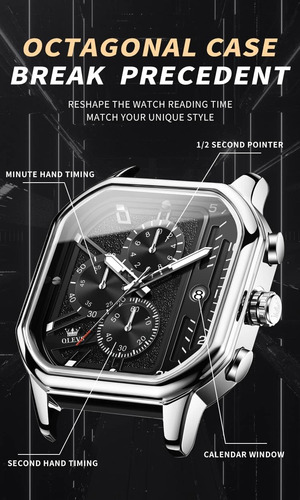 Olevs Relojes Cuadrados Para Hombres Cronógrafo De Cuero Mod