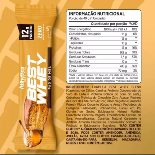 Barrinha Best Whey Bar Pack 12 Unid De 49g Sabor Pão De Mel Atlhetica Nutrition