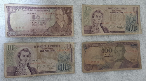 Pack X4 Billetes Pesos Oro Colombianos - 1980