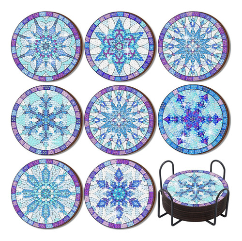 8 Posavasos Con Diseño De Copos De Nieve Y Diamantes Con Sop