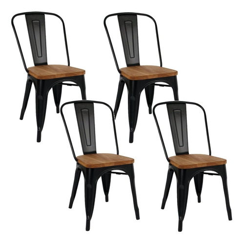 Pack 4 Sillas Metalicas Base Madera Tolix Comedor Bar Negra