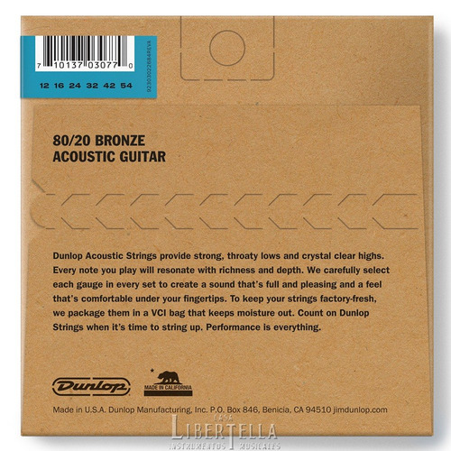 Encordado Jim Dunlop Dab1254 80/20 Bronze Light 012-054