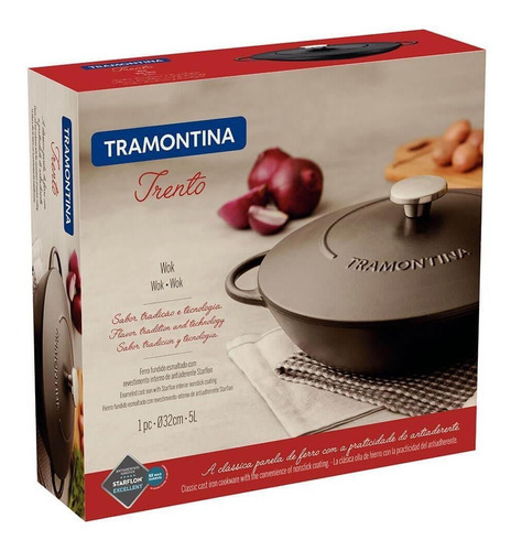 Panela Wok Ferro Fundido 32 Cm 5 L Tramontina Antiaderente Cor Preta