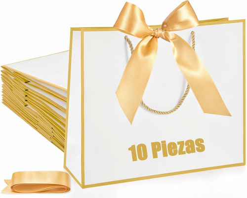 10 Bolsas De Regalo De Alta Gama Para Fiestas Con Cinta 