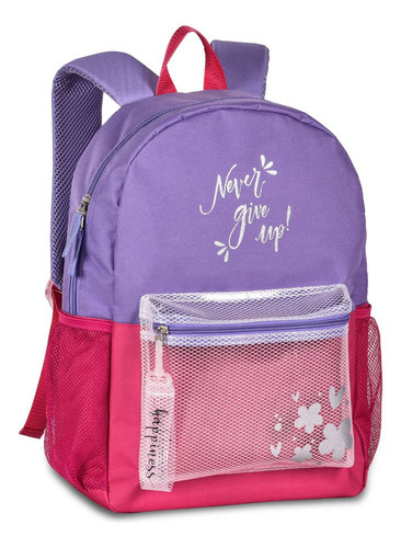 Mochila Juvenil Feminina Com Chaveiro For Girls Clio Cor Violeta Desenho do tecido Liso