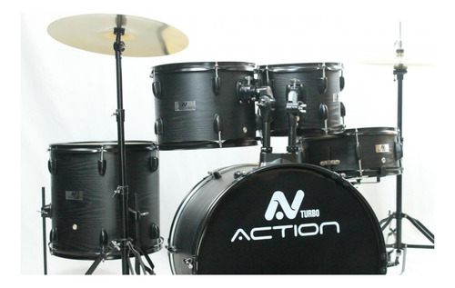 Bateria Acústica Turbo Action Black Completa Bumbo 22 Bk Cor Preta