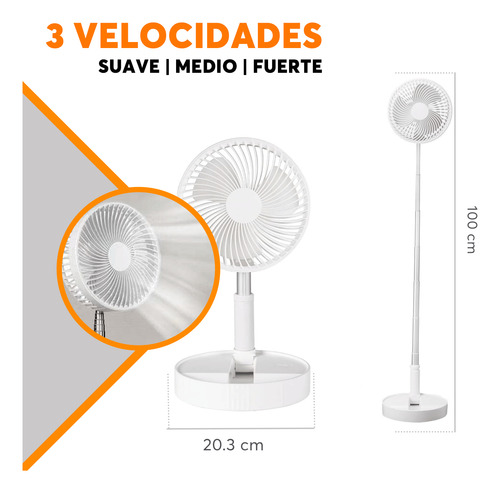 Ventilador Solar Portátil Recargable 6w Blanco 8 Con Panel