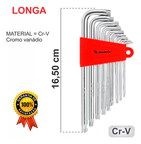 Jogo De Chave Torx Longa Com 9 Peças T10 À T50 Cr-v Mtx