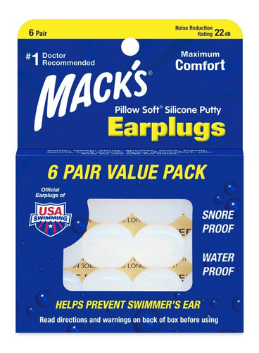 Protetor Auricular Silicone Macks Pillow Soft 22db 6 Pares