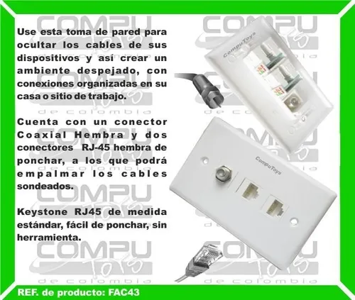 Toma De Pared Coaxial 1+ Rj45 (5e) Ref: Fac43 Computoys Sas