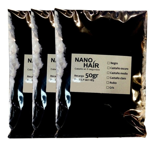 Imagen 1 de 1 de 3 Recargas 50g C/u Nano Hair Negro
