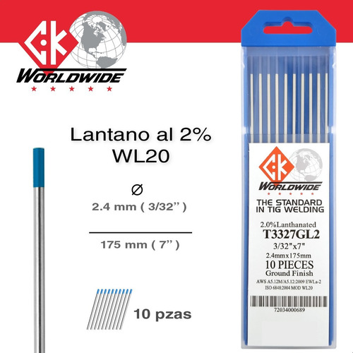 Ck Wl20 - Electrodo Tunsgteno Tig Lantano 2% | 2.4mm 3/32 