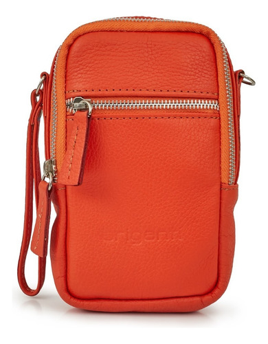 Bandolera Mini Bag Portacelular Mujer Cuero Cartera Briganti Color Naranja