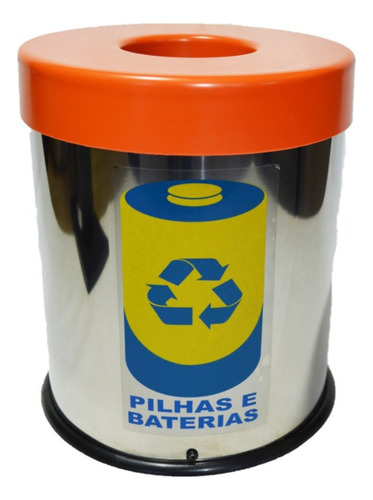 Lixeira Para Pilhas Baterias Tampa Plástica 5l Reciclagem Cor Laranja
