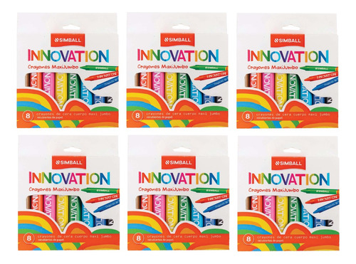 6 Cajas De Crayones Simball Innovation Maxi Jumbo X8 Colores