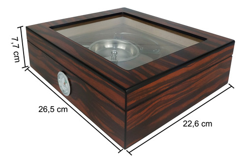Caixa Umidora De Charutos Kit Com Cinzeiro E Cortador Ebony