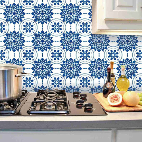 Papel Parede Autoadesivo Piso Flore Pétala Ponta Azul Branco