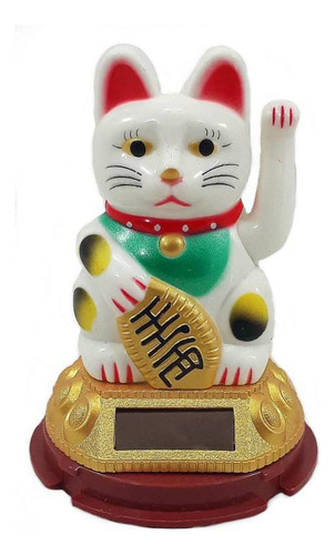 Maneki Neko Gato Sorte Branco Japonês Energia Solar 9 Cm