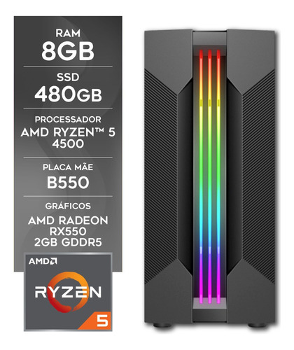 Pc Gamer Amd Ryzen 5 8gb Ssd 480gb Certox Stream 1033