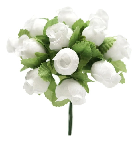 Rosas De Flores De Seda Artificial Blancas - 12 Mini Ramos D