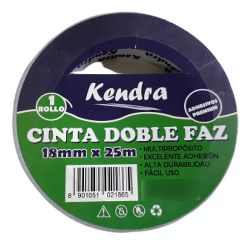 Cinta Adhesiva Kendra Doble Faz 18mm X 25m Multiproposito