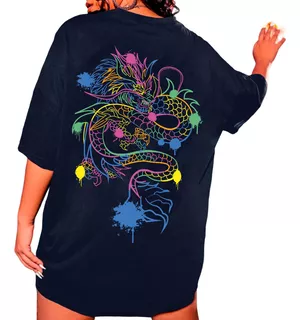 Camiseta Blogueira Tumblr Color T Shirt Dragão Chines Blusa