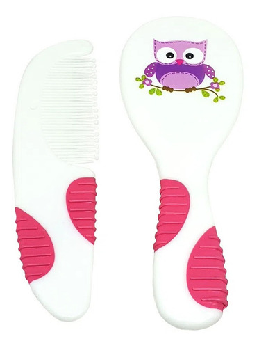 Kit Pente E Escova De Cabelo Pra Bebe Macio Nao Machuca Rosa