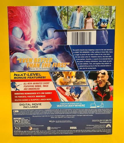 Bluray + Dc / Sonic 2: The Hedgehog / Jim Carrey / Slipcover