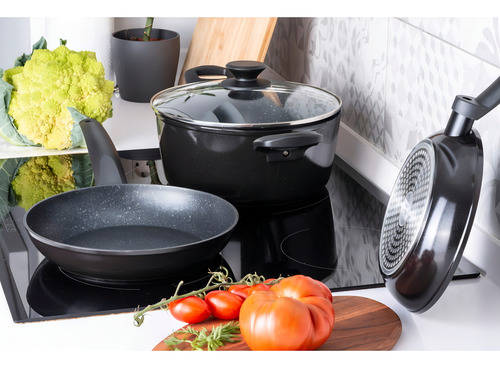 Batería Cacerola Sartenes Vivant Aluminio Negro Fagor