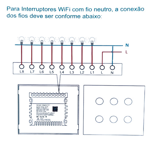 Interruptor Inteligente 6 Botoes Touch 4x4 Wifi Alexa Tuya