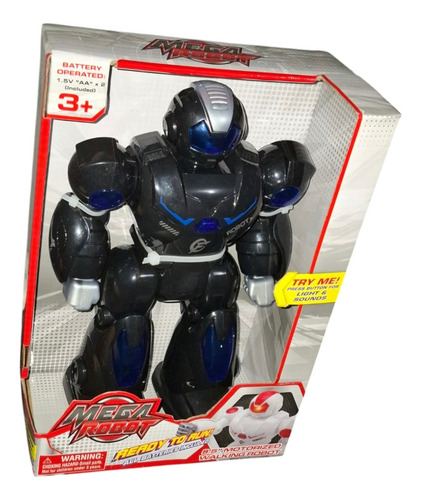 Robot Motorizado De 8.5 Con Luces Y Sonido Mega Robot Ready To Run! Negro/azul