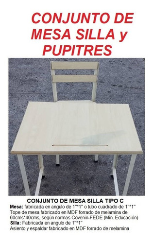 Conjunto De Mesa Silla Tipo C, Pupitre Con Brazo O Covenin 5