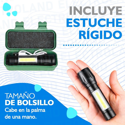 Imagen 2 de 10 de Mini Linterna Portátil Táctica Led Recargable Usb Zoom