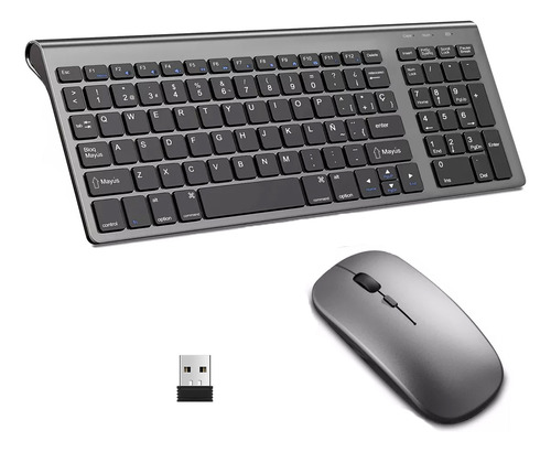 Teclado Y Mouse Español Inalámbrico Kit Teclado Y Ratón Recargable De Wifi De Conexión Estable 2.4 Ghz Compacto Con Ñ Ratón 3 Ajustable Dpi Silencioso Para Pc Windows 7 8, 10, 11,mac Os