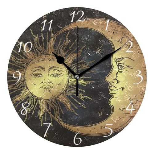 Ahomy Reloj De Pared Redondo Boho Sol Y Luna Estrellas Decor