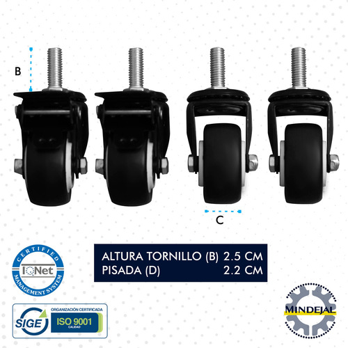 Pack 4 Ruedas/llantas Hule Pvc 2 Pulgadas Freno Giratorias Ruedas Acero
