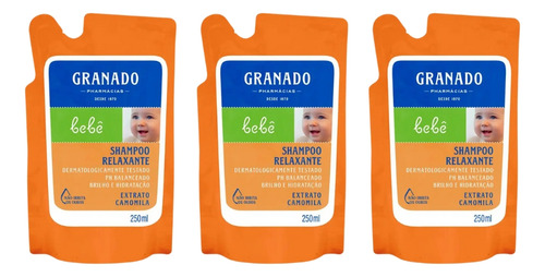Shampoo Granado Bebe Refil 250ml Camomila - Kit C/3un